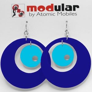 Navy Blue Groovy Earrings - Modern Art Made in LA